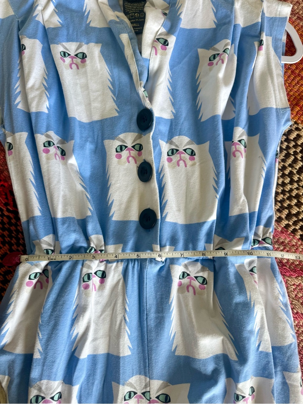 Nooworks Light Blue Cat Print Skinny Jumpsuit grumpy romper overalls - Picture 12 of 12